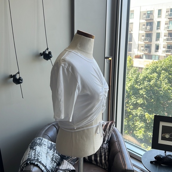 New A.L.C. Jane Ruched Cotton Cropped T-Shirt Size Medium in White - Picture 4 of 7